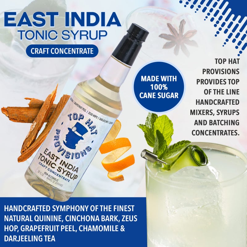 Top Hat East India Tonic Syrup - 5x Natural Quinine Tonic Water Drink Concentrate - Just Add Club Soda - 2 Pack of 32oz Bottles - Image 5